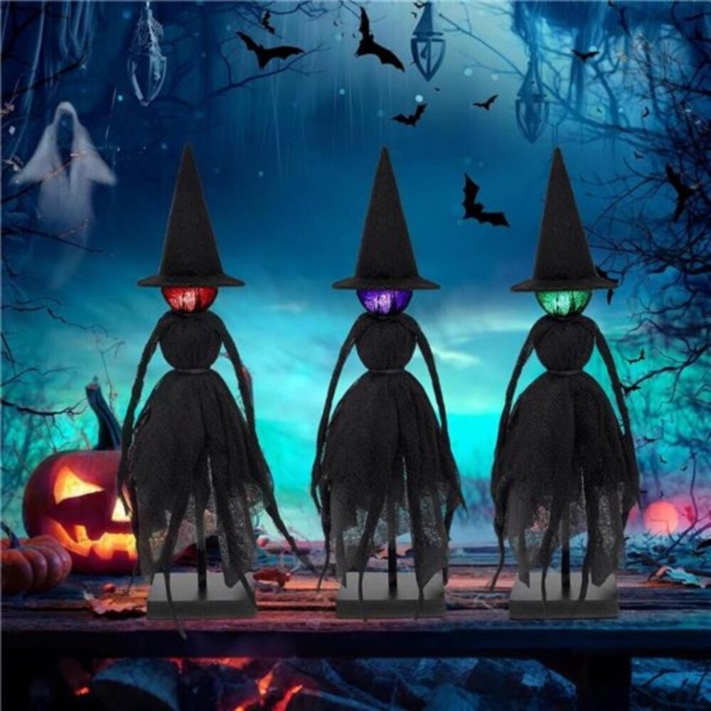 Halloween Decorations Indoor, Set of 3 Primitive Witch with Hats, Spooky
